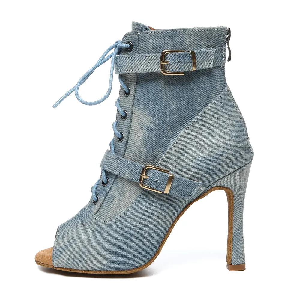 Women Dancing Shoes High-Heeled Party Dance Boots Ladies Girls Open Toe Lace Up Stiletto Bootie Woman Ballroom Dance shoes