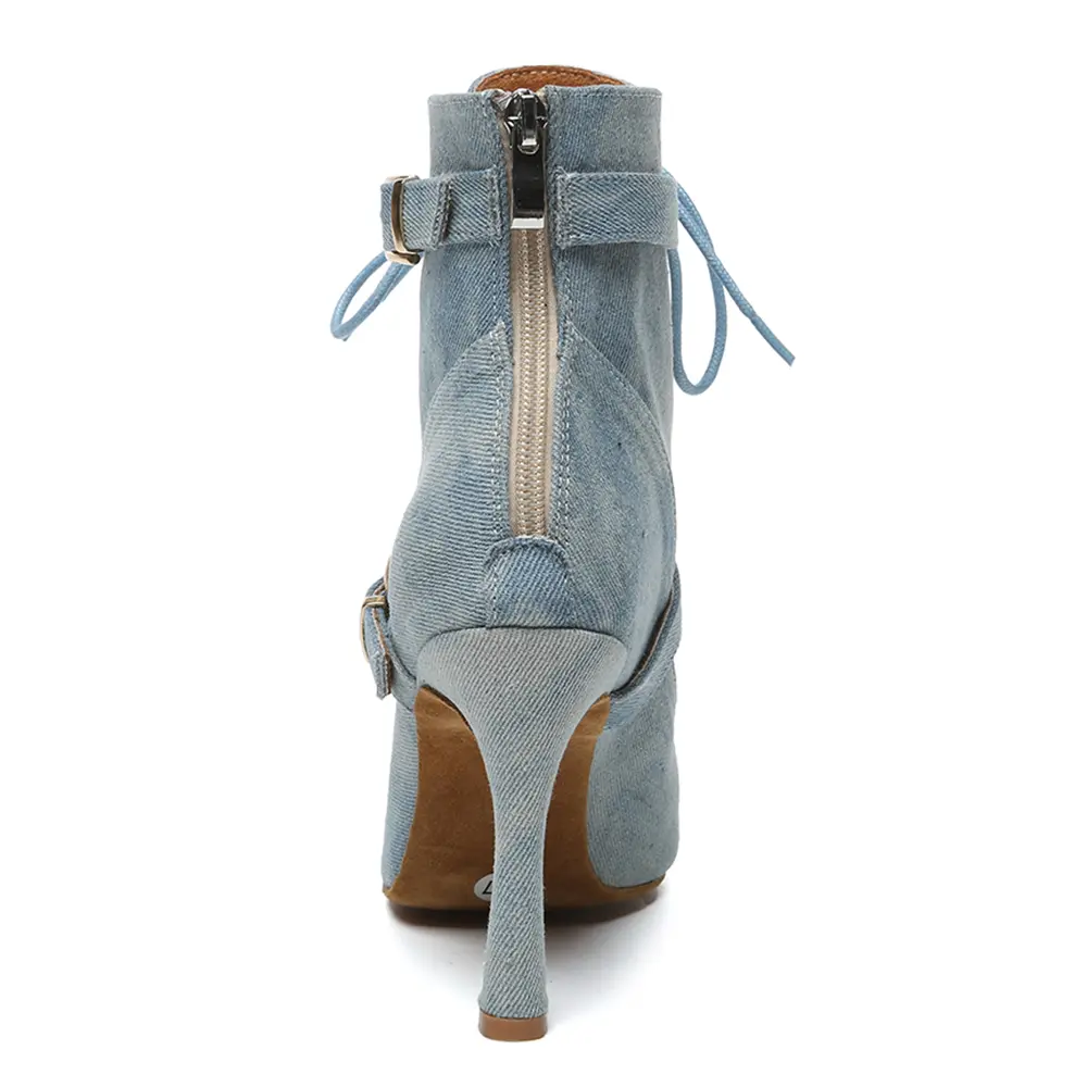 Women Dancing Shoes High-Heeled Party Dance Boots Ladies Girls Open Toe Lace Up Stiletto Bootie Woman Ballroom Dance shoes