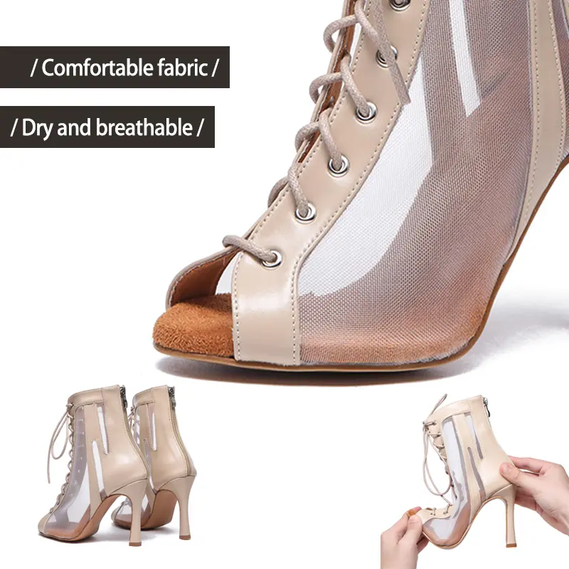 DKZSYIM New Women's Latin Dance Shoes Ladies Mesh High Heels Salsa Dancing Shoes Girls Party Pole Dancing Shoes Ballroom Woman