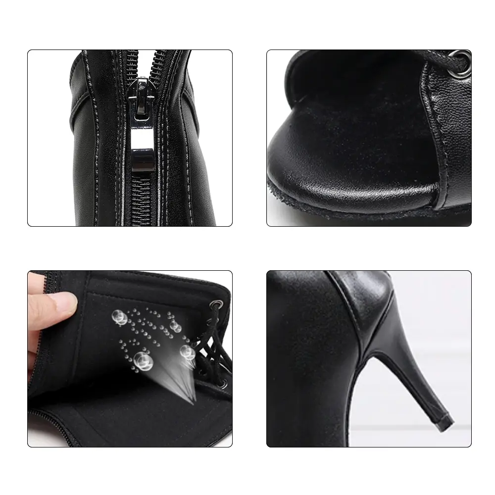 DKZSYIM New Women's Spring/Autumn Boots Sexy Stilettos Women Latin Dance Boots Black High Heels soft sole Ladies Ballroom Shoes