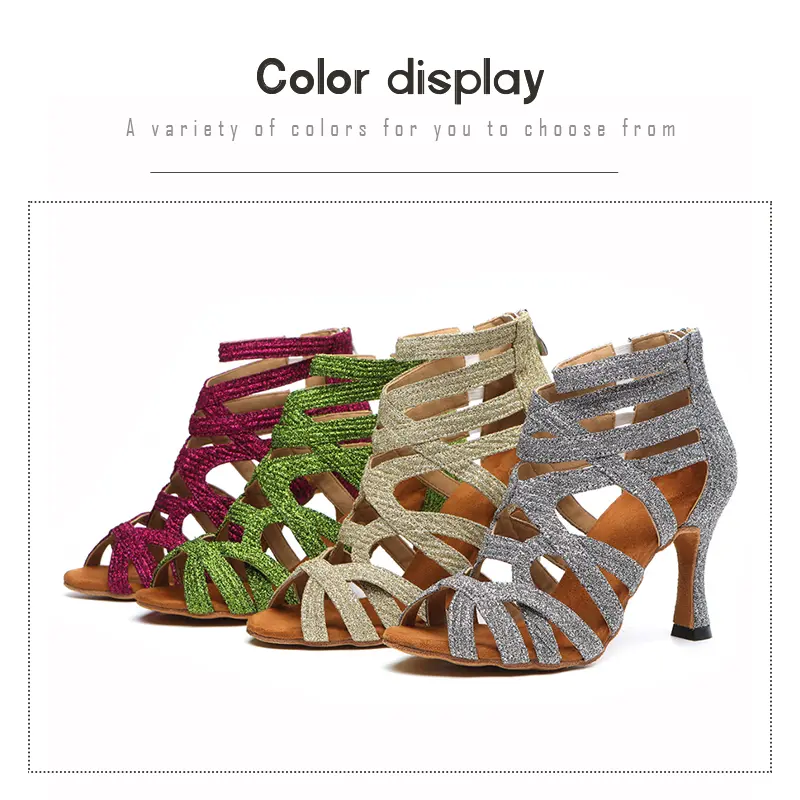 DKZSYIM Women Latin Dance Shoes Ladies Tagno Dancing shoes Glitter High Heels Short Boots Woman Girls Hollow Latin Boots New