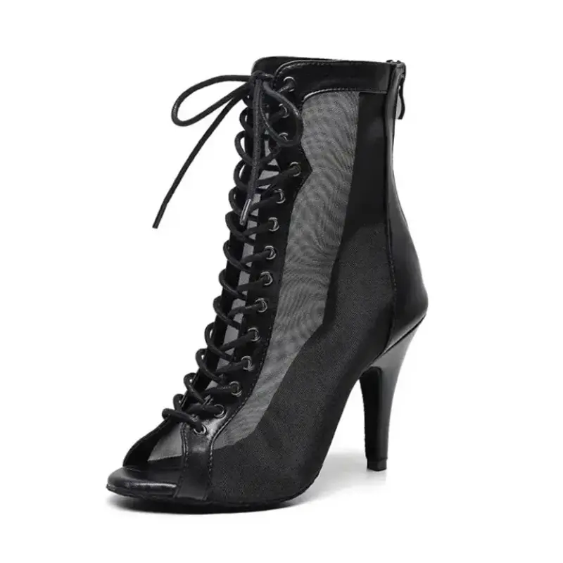 DKZSYIM New Women's Summer Short Boots Stilettos Women Latin Dance High Heels Mesh Boots Fish Mouth Thin Heel Dance Ballroom