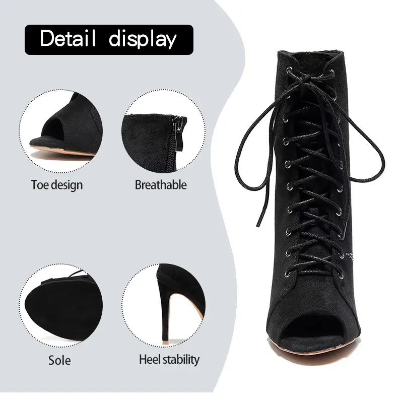 DKZSYIM Women Suede Black Boots Latin Dance Shoes High Heels Dance Shoes Salsa Dancing Shoes Sexy Stilettos For Women Spring