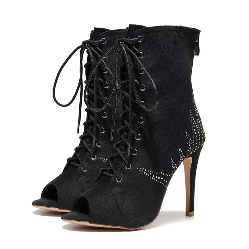DKZSYIM Women Suede Black Boots Latin Dance Shoes High Heels Dance Shoes Salsa Dancing Shoes Sexy Stilettos For Women Spring