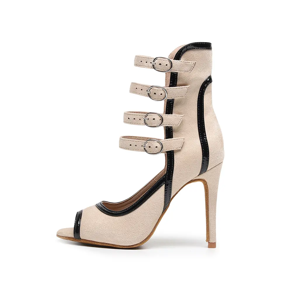 DKZSYIM New Women Dance Shoes peep-toe Boots soft sole High Heels Dance Girls Women Party/Ballroom Dancing Shoes Sexy Stilettos