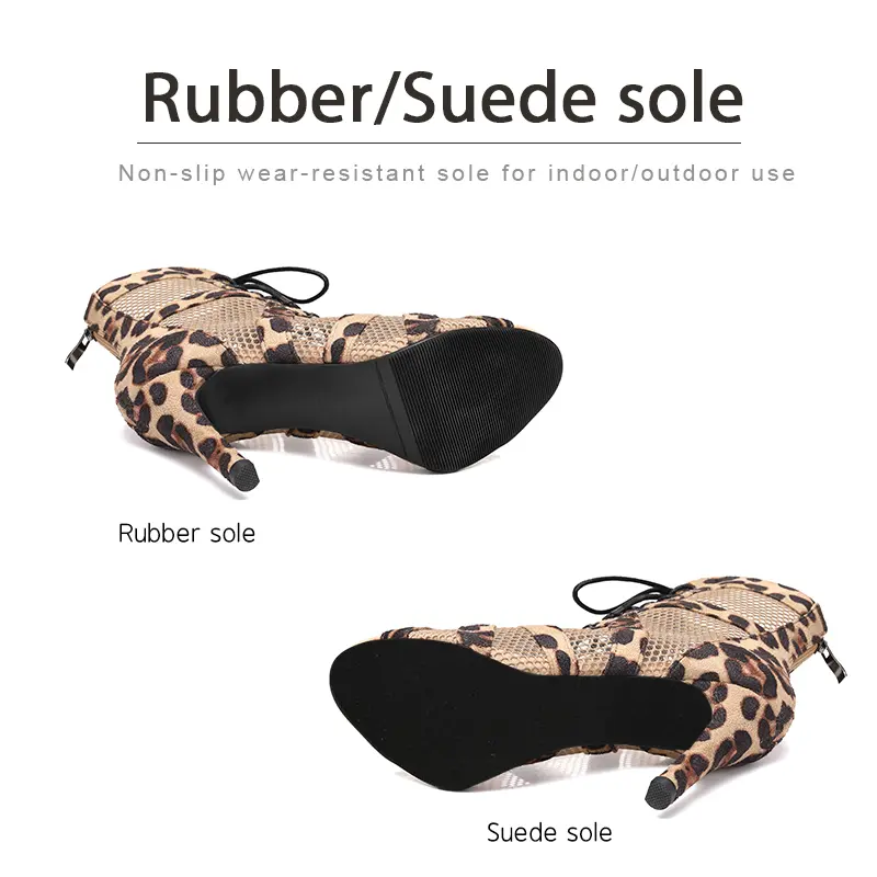 DKZSYIM Woman Latin Dance Shoes Leopard Party Dance Boots for Ladies High Heels Mesh Boots Girls Ballroom Shoes Sexy Stilettos