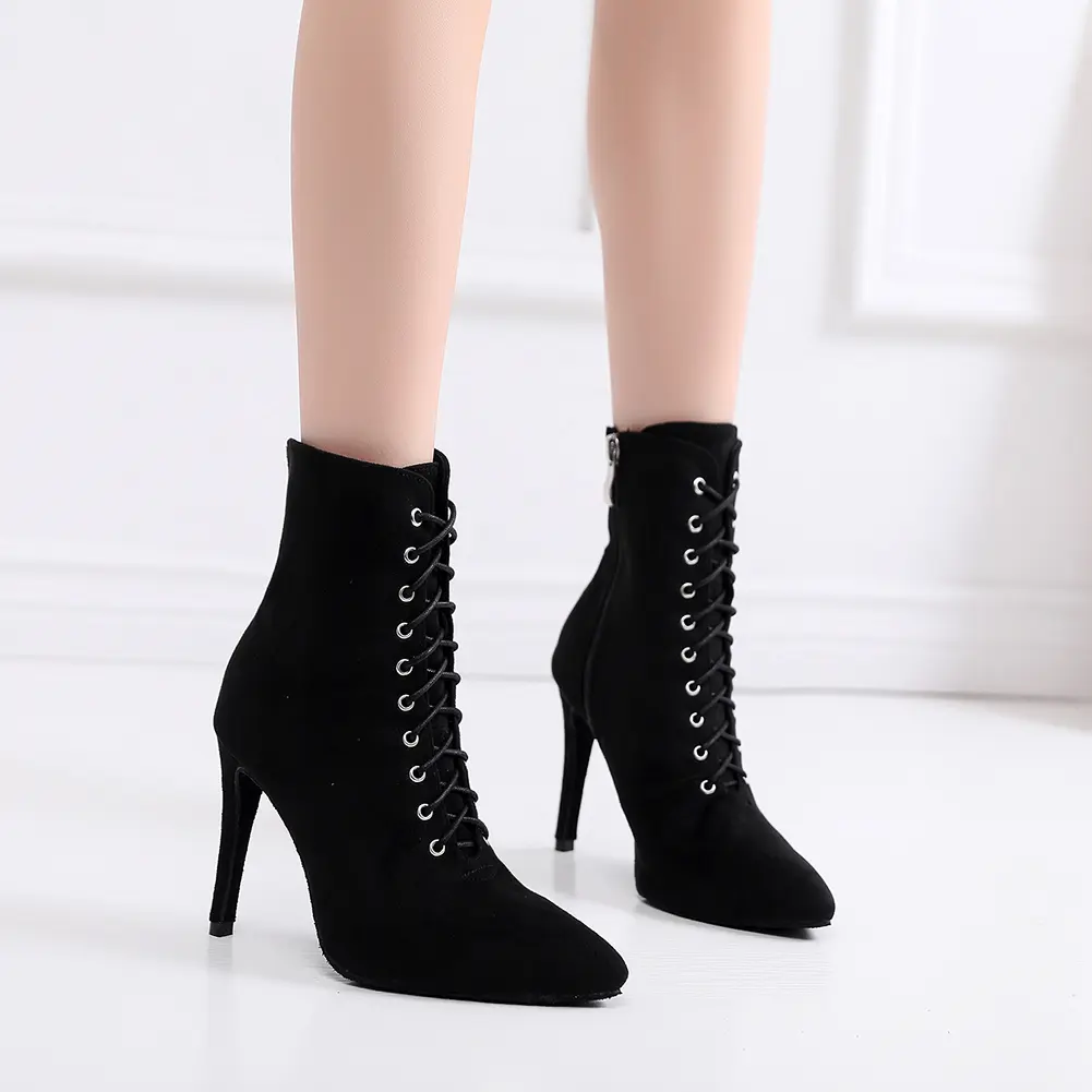 DKZSYIM Women's Dancing shoes Latin Dance Shoes High Top Women Ballroom Dance Boots Tango/Salsa Sexy stilettos Suede sole 2023