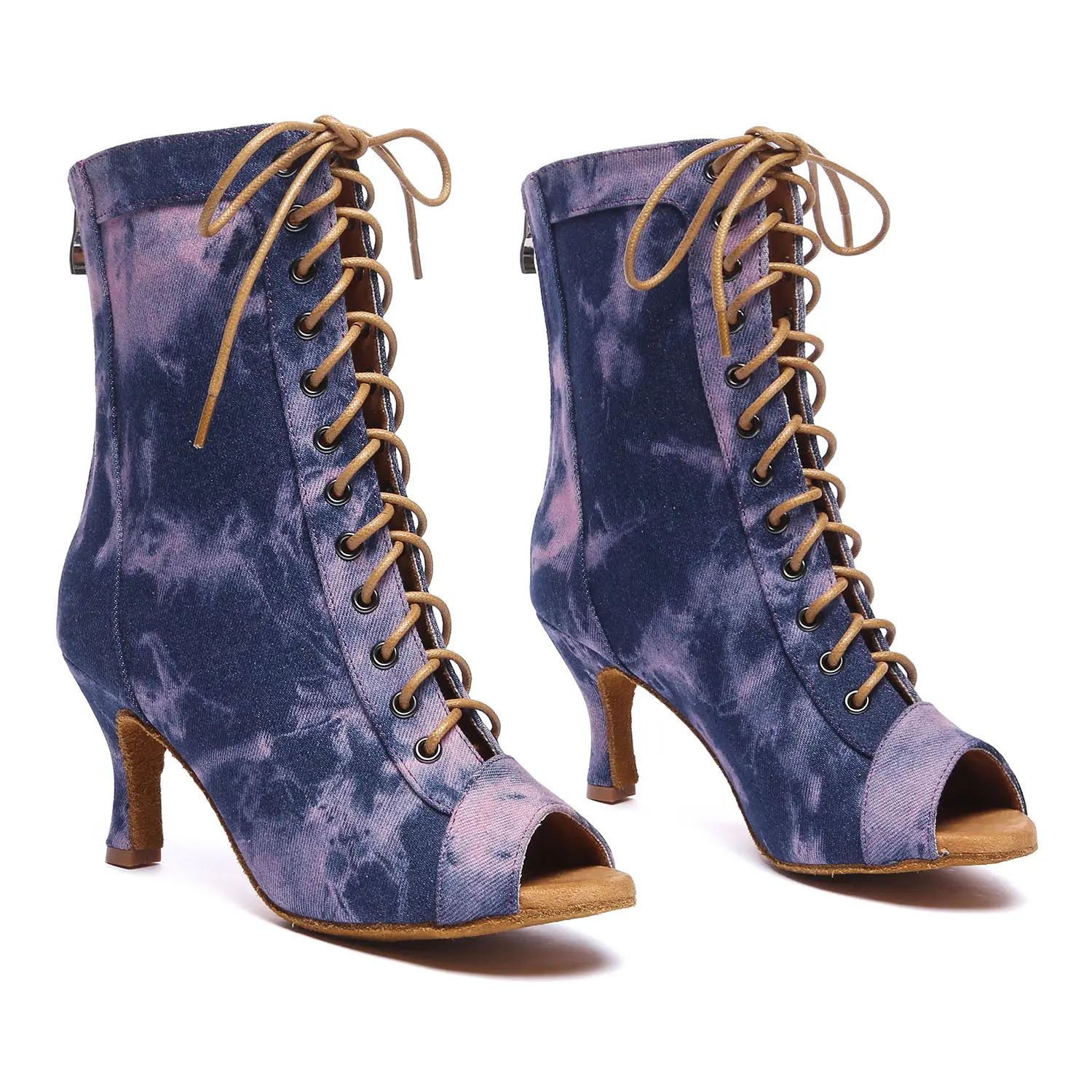 Women Latin Dance Shoes DENIM High-Top Tango Dance Boots for Ladies Girls Fashion Ballroom Boots High-Heeled Party Dance Shoes