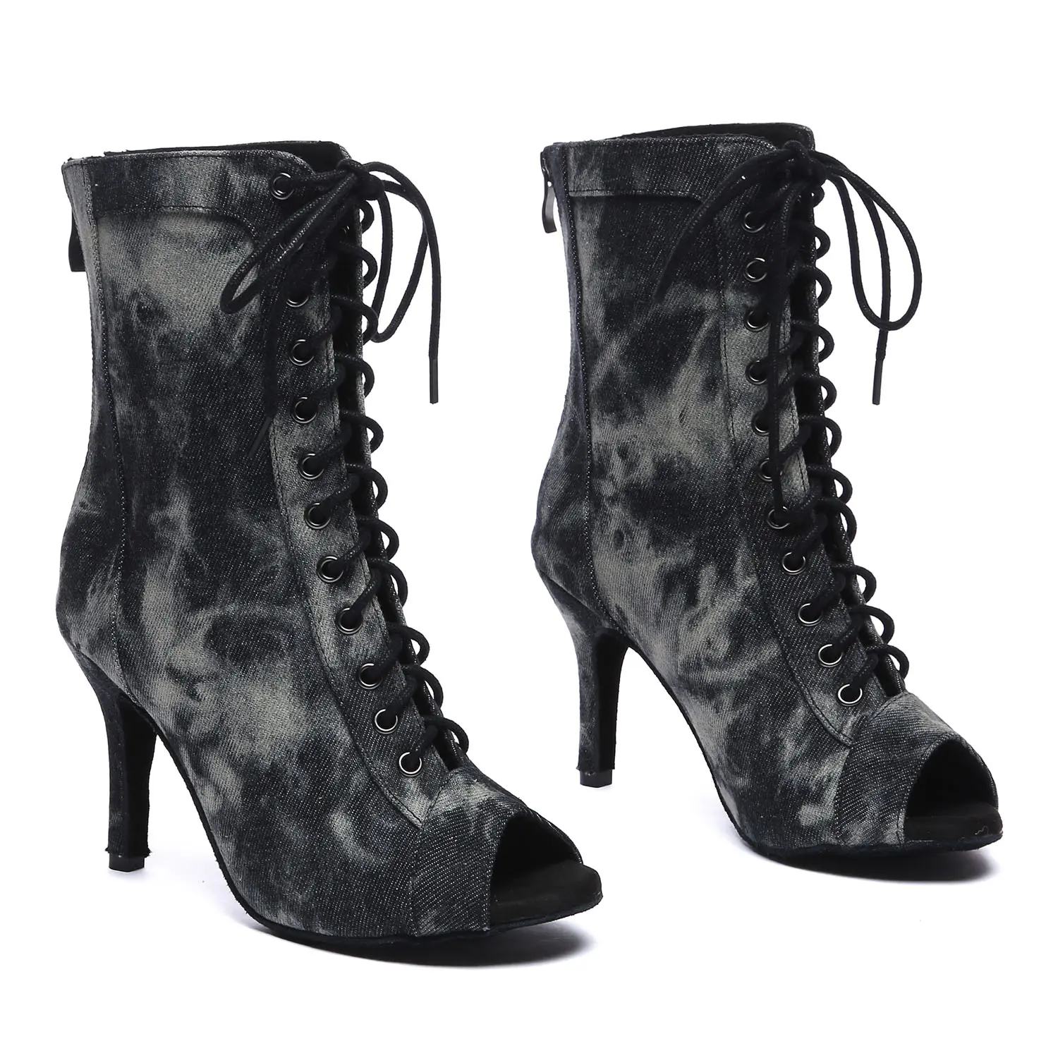 Women Latin Dance Shoes DENIM High-Top Tango Dance Boots for Ladies Girls Fashion Ballroom Boots High-Heeled Party Dance Shoes