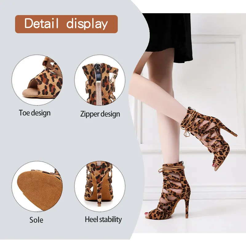 Woman Latin Dance Boots leopard Sexy Stilettos Girls Dancing Shoes Thin Heels Ladies Women Party Pole Ballroom Dancing Shoes