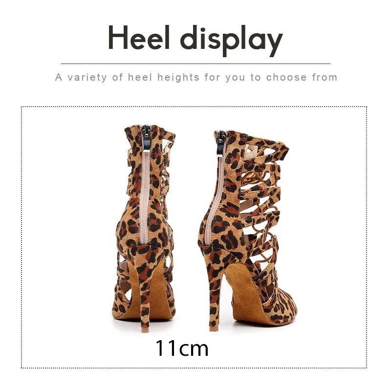 Woman Latin Dance Boots leopard Sexy Stilettos Girls Dancing Shoes Thin Heels Ladies Women Party Pole Ballroom Dancing Shoes