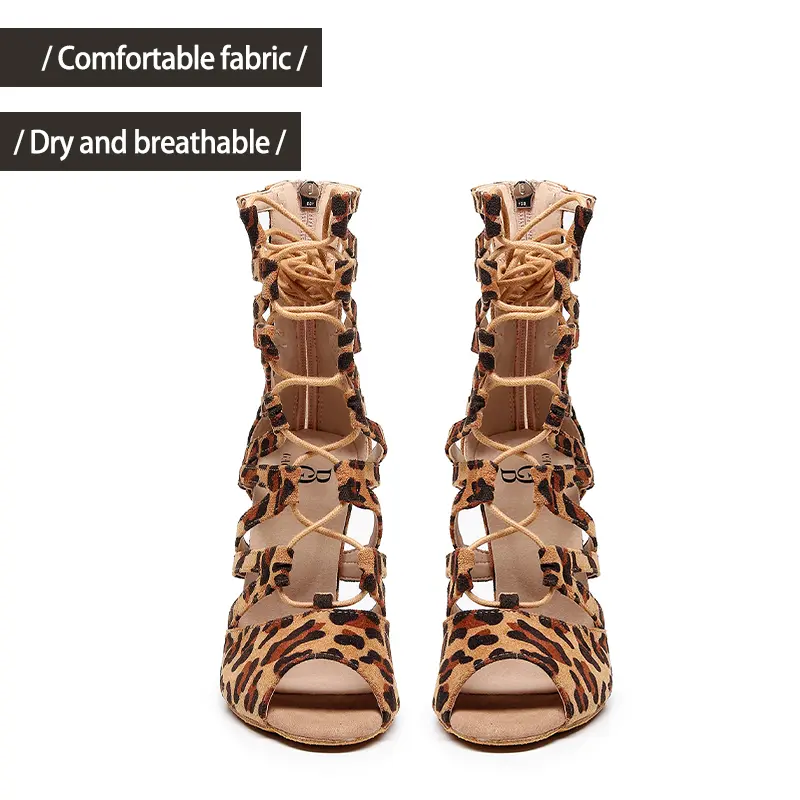 Woman Latin Dance Boots leopard Sexy Stilettos Girls Dancing Shoes Thin Heels Ladies Women Party Pole Ballroom Dancing Shoes