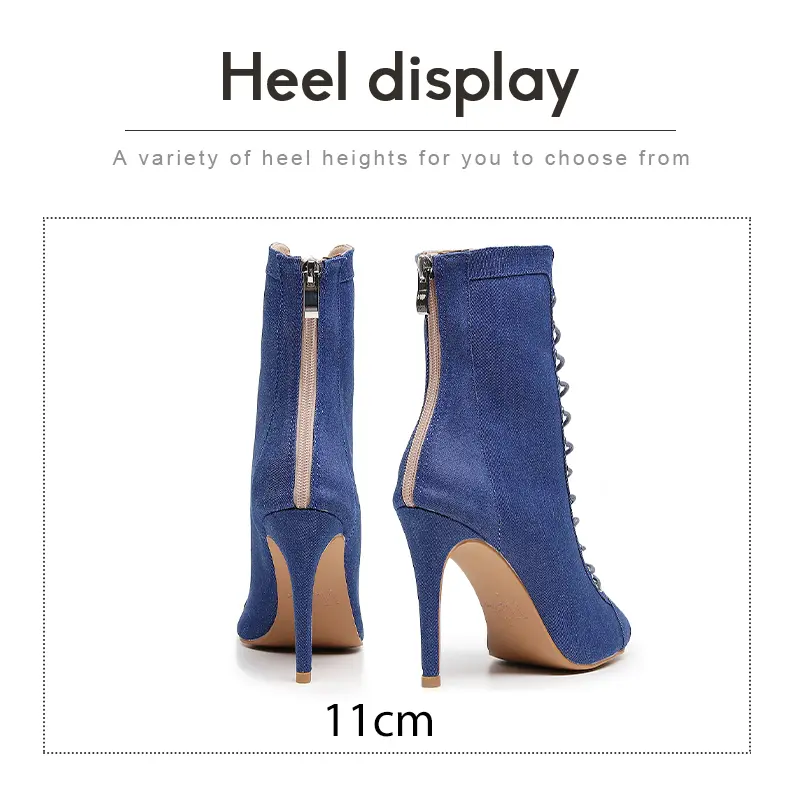 DKZSYIM Women Dance Boots Stiletto High heels Denim Blue Pole Tango Party Dance Shoes for Ladies Salsa Ballroom Dancing Shoes