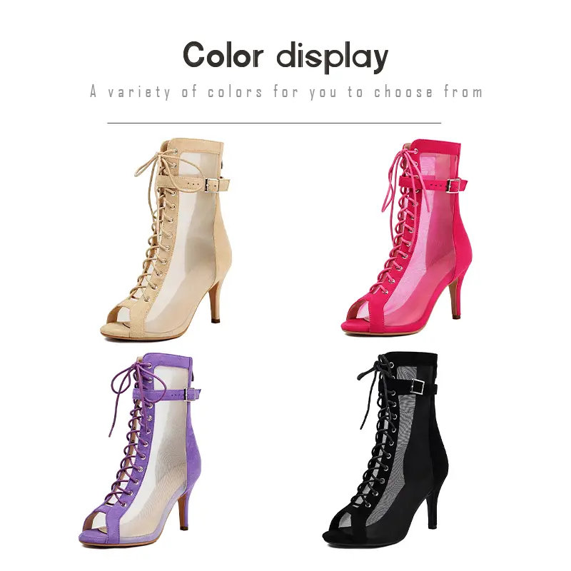 Sexy Stilettos Woman Dance Shoes Rose Red High Heels Peep Toe Party Dance Booties Girls Women Perform Ballroom Dance Boots