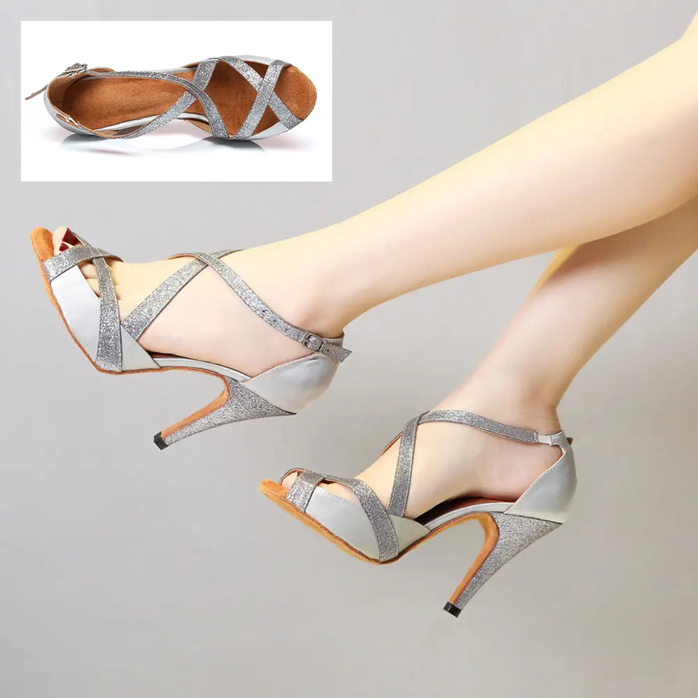 DKZSYIM Women Latin Dance Shoes Silk Pratice Dance Shoes Comfortable Ballroom Dancing Shoes Soft sole High Heels Wholesal