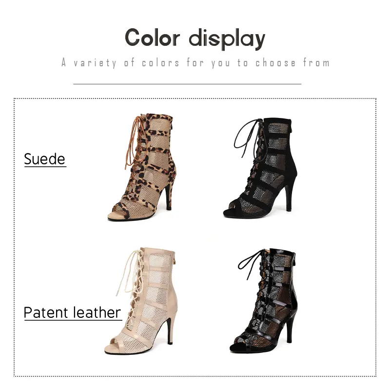 2024 New Fashion Women Black/Leopard High Heels Dance Shoes Peep Toe Boot Stilettos Female Latin Dancing Booties Big Size