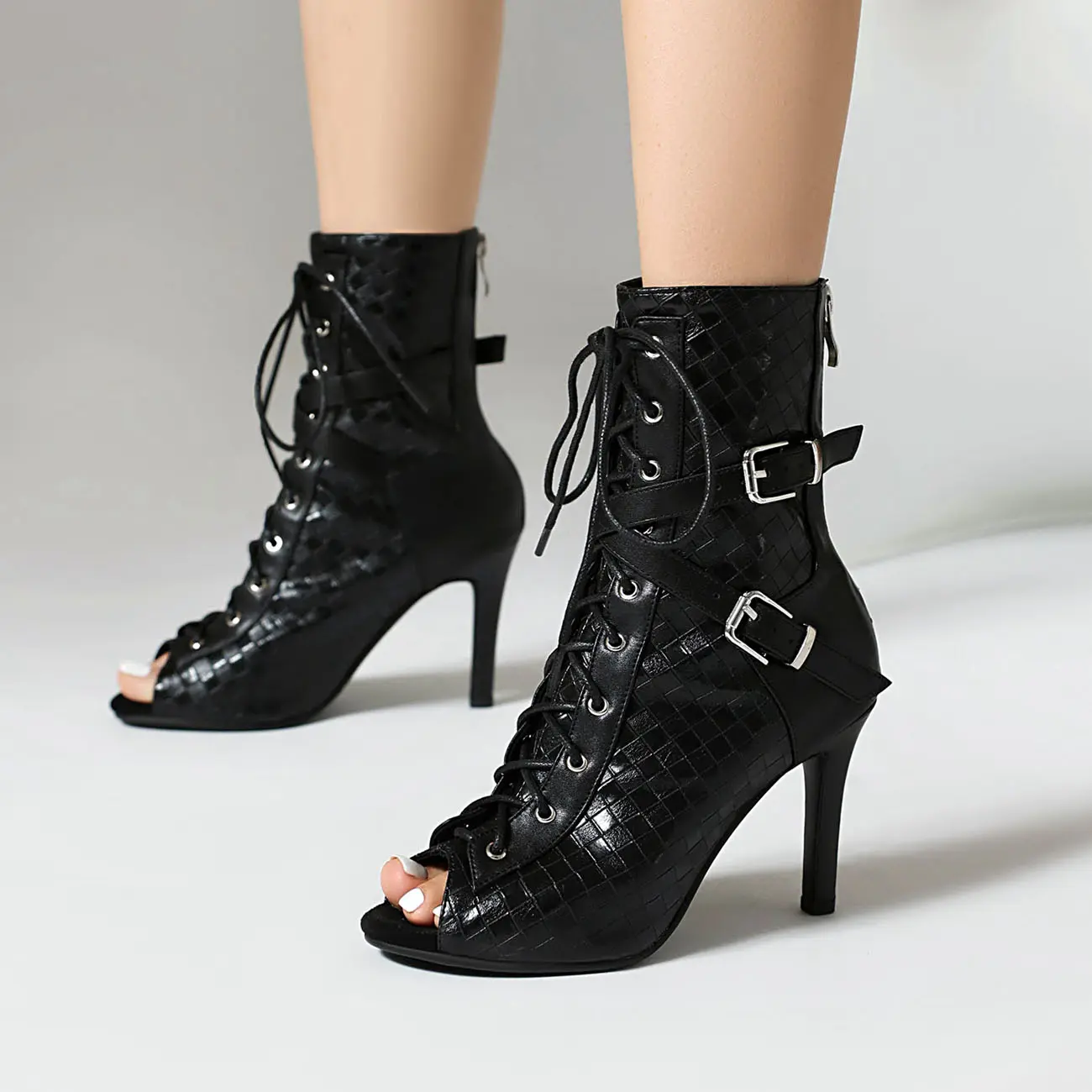2024 New Sexy Women Dance Heels Black/White High Heels Shoes Peep Toe Boot Stilettos Female Latin Dancing Booties Big Size