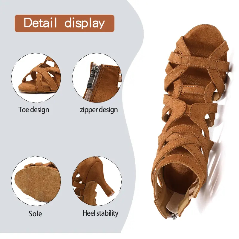 Women Latin Dance Shoes High-Heeled Party Shoes Ballroom Dance Boots hollow out sandals Performance Dance boots Tango Salsa