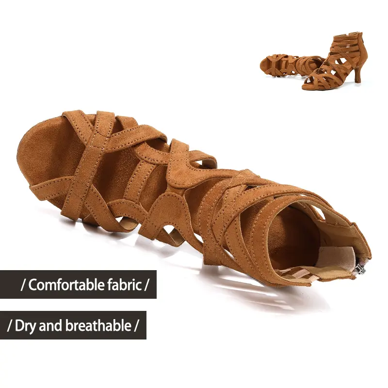 Women Latin Dance Shoes High-Heeled Party Shoes Ballroom Dance Boots hollow out sandals Performance Dance boots Tango Salsa