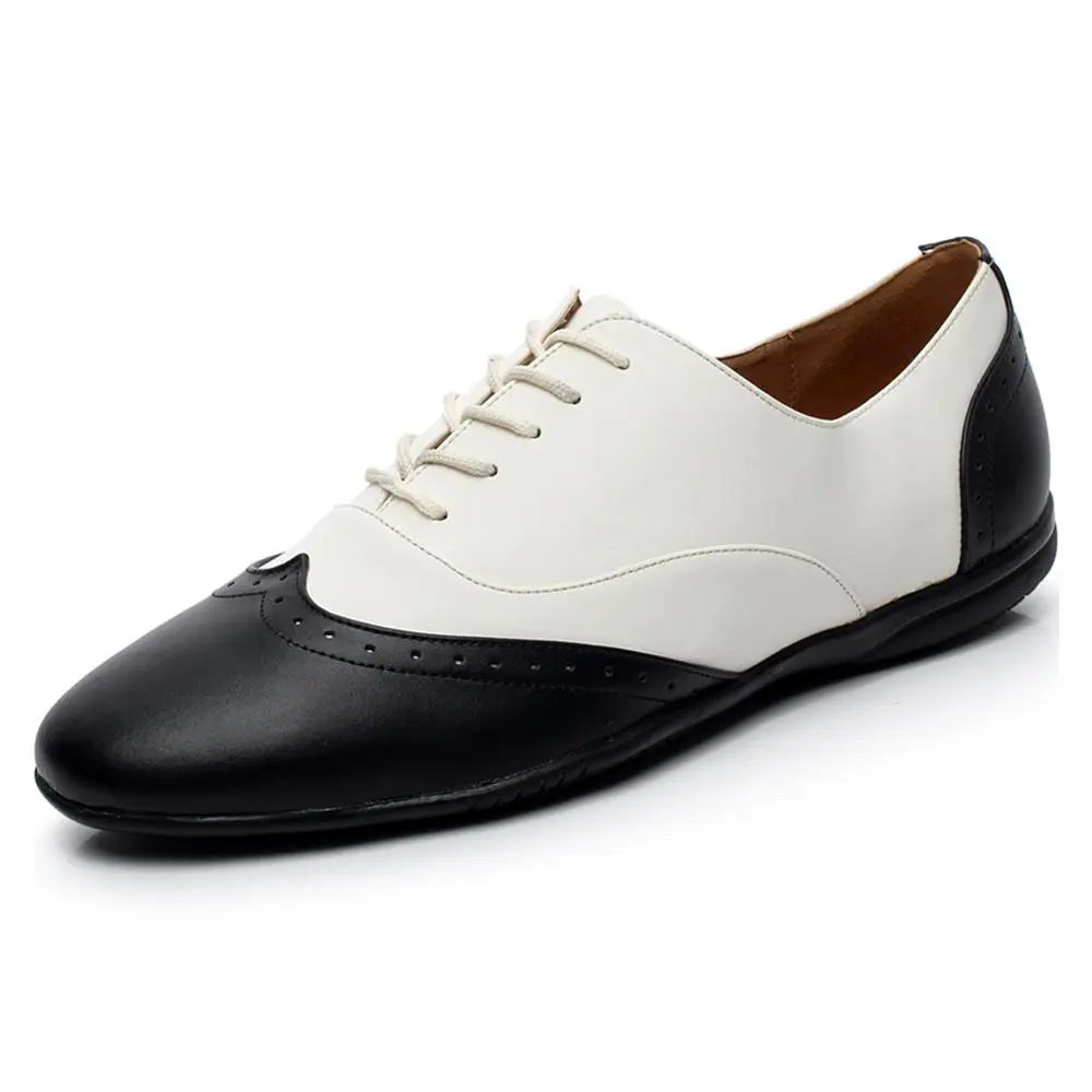 DKZSYIM New Latin Dance Shoes Adult Men White+Black Professional Salsa Shoes Leather Plus Size  Low Heel Ballroom Tango Shoes