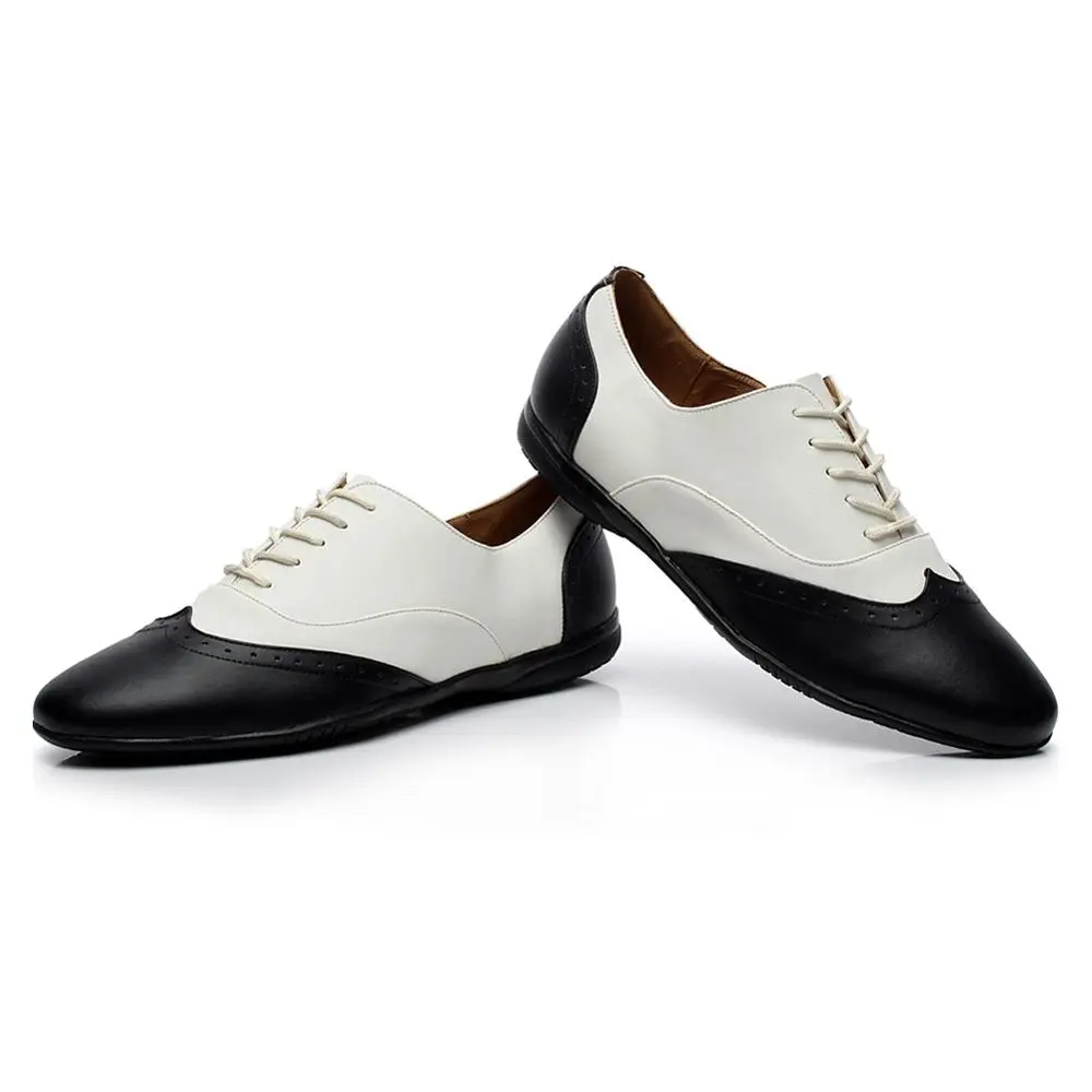 DKZSYIM New Latin Dance Shoes Adult Men White+Black Professional Salsa Shoes Leather Plus Size  Low Heel Ballroom Tango Shoes