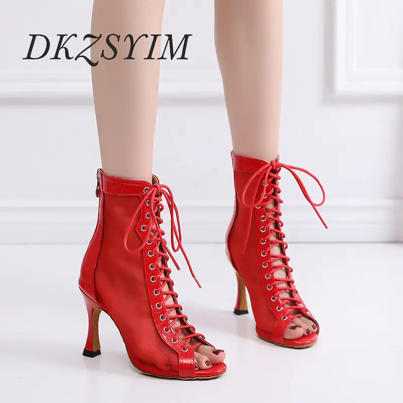 DKZSYIM Women's High Top Dancing shoes High Heel Fashion Sandals Woman Ballroom Dance Shoes Ladies Latin Boots Performance