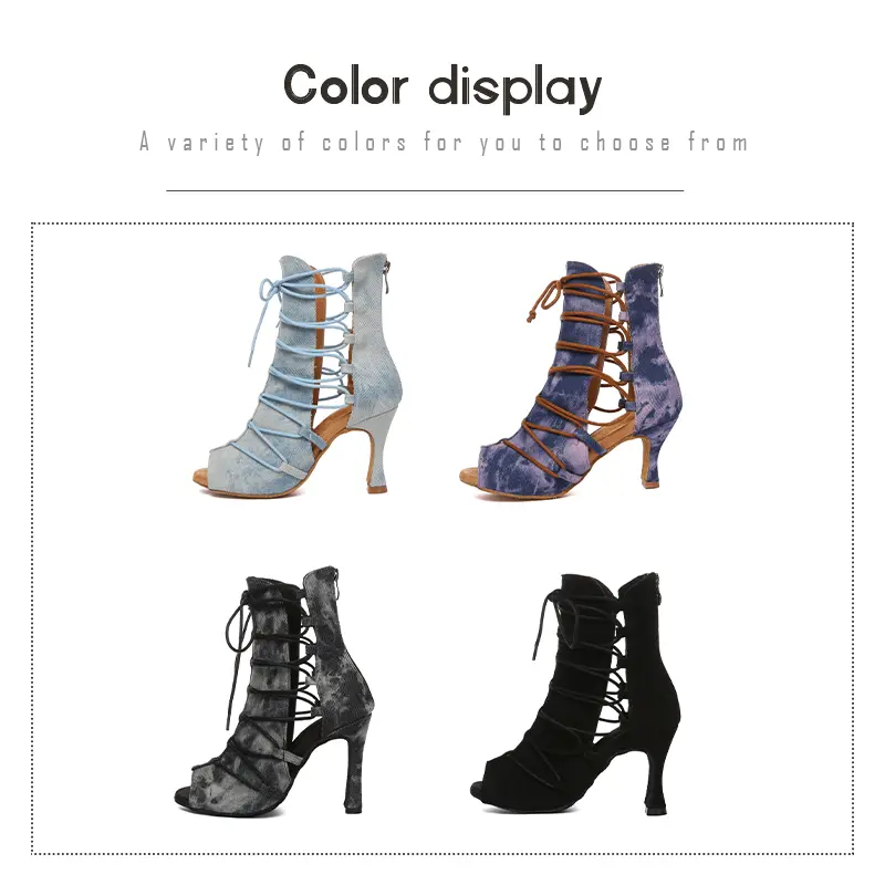 New Sexy stilettos High Heels DENIM Women Latin dance heels Shoes High-Top Dance Booties for Women's Boots Latin Ballroom Shoes