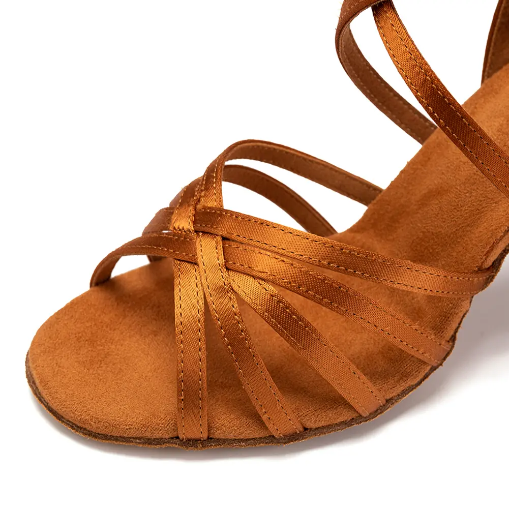 DKZSYIM Women Dance Shoes Latin Ballroom Tango Dancing Shoes Silk/PU High Heel Salsa Dance Shoes for Ladies Dance Sandals
