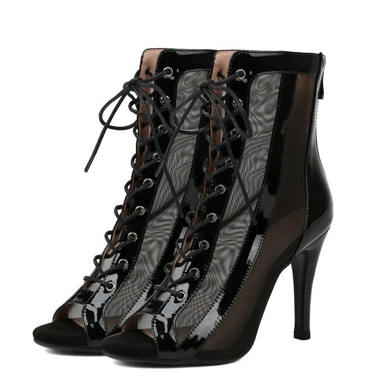 DKZSYIM Women Dance Boots Black Ankle Boots Breathable Salsa Latin Dance Shoes For Ladies Girls Sexy Pole Party Dance Boots
