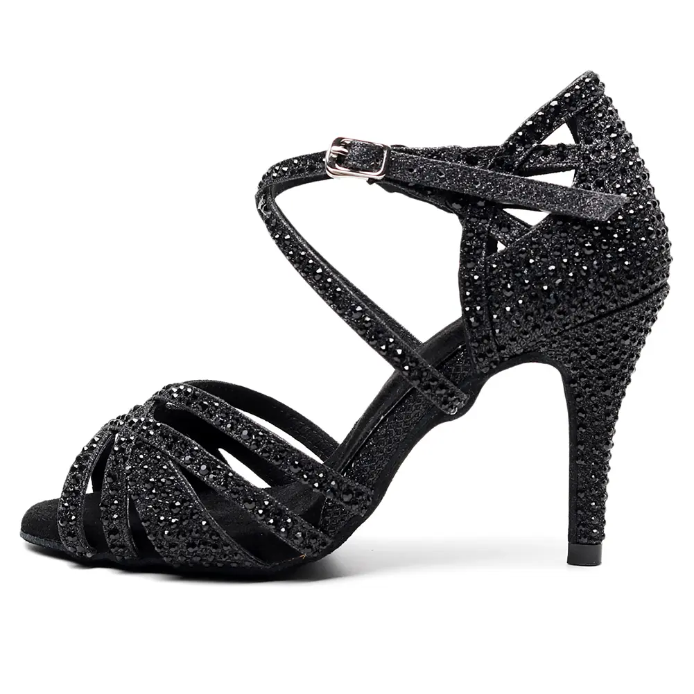 DKZSYIM Women Latin Dance shoes rhineston Ballroom High Heels Tango Shoes Salsa Sandals Girls Fashion Dancing Shoes Ladies
