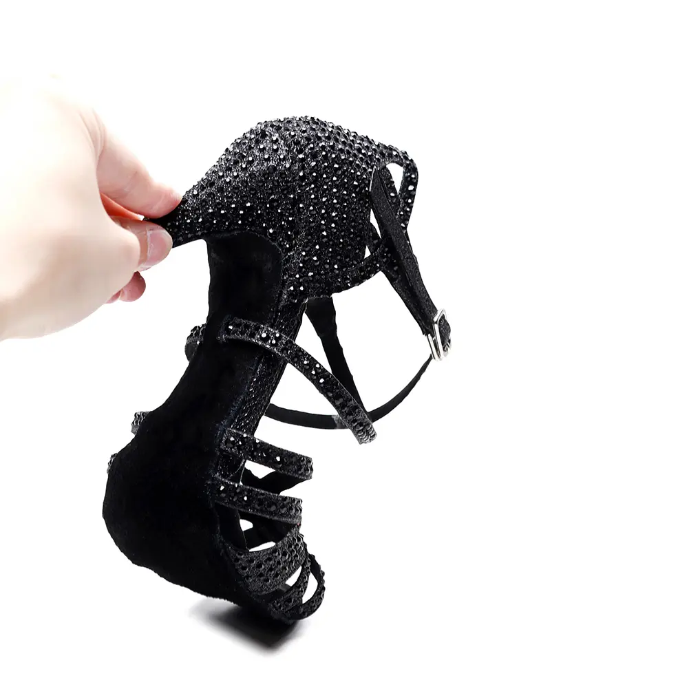 DKZSYIM Women Latin Dance shoes rhineston Ballroom High Heels Tango Shoes Salsa Sandals Girls Fashion Dancing Shoes Ladies