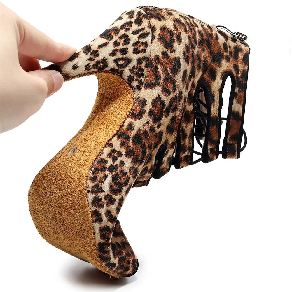 DKZSYIM Lace-Up Latin Dance Shoes Women Ballroom Party Heels Girls leopard Salsa Boots soft sole Dance Shoes Sexy Stilettos