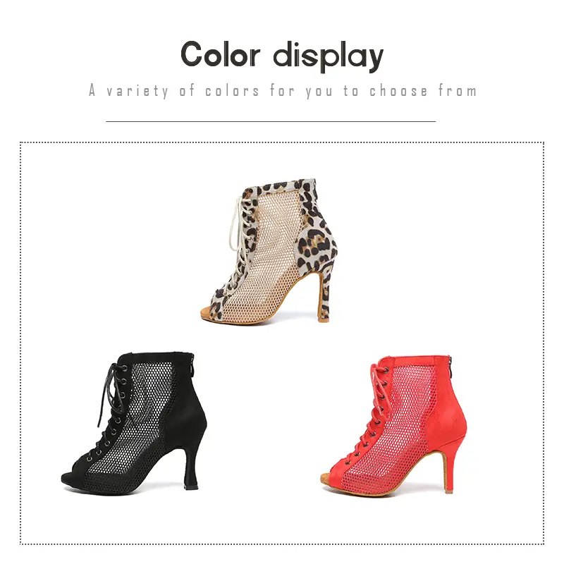 Women Latin Sexy stilettos Leopard Mesh High Heels Dance Shoes Women's Party Boots Dance Black Salsa Dancing Shoes Ballroom