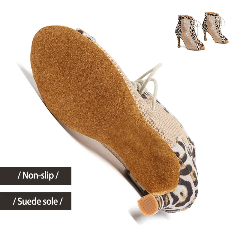 Women Latin Sexy stilettos Leopard Mesh High Heels Dance Shoes Women's Party Boots Dance Black Salsa Dancing Shoes Ballroom