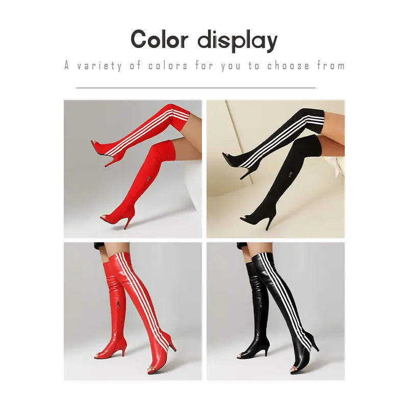 Women Over-The-Knee Shoes stilettos elastic High Heels Dance Shoes Night Club High-Heeled PU Party Shoes Knee-high boots Woman