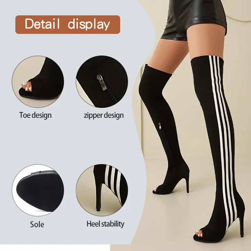 Women Over-The-Knee Shoes stilettos elastic High Heels Dance Shoes Night Club High-Heeled PU Party Shoes Knee-high boots Woman
