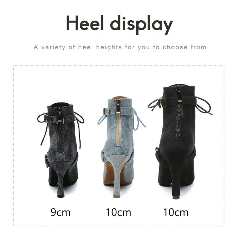 DKZSYIM Women Ballroom Dance Boots Latin Dance Shoes High-Heeled Party Shoes Denim Dance boots Ladies Tango Salsa Dancing Shoes