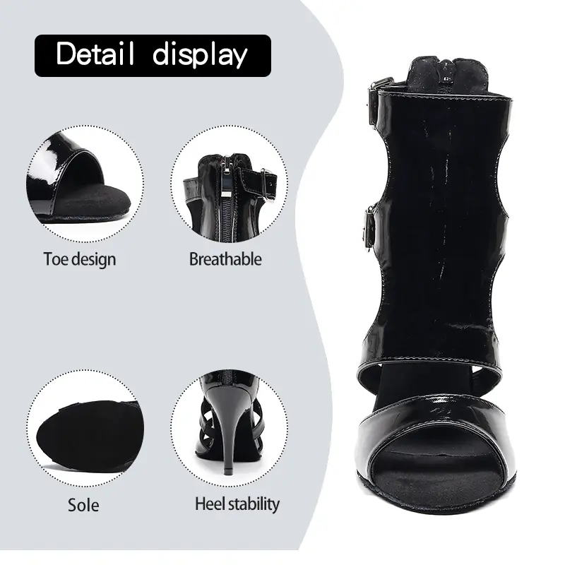 DKZSYIM Women Ballroom Latin Dance Shoes Sexy stilettos Black Fashion Salsa Shoes Dance Boots Tango Party Dance Shoes Ladies