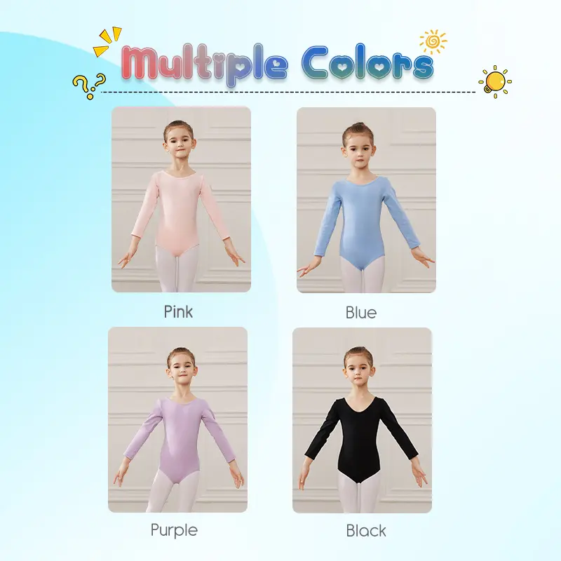 Girls Ballet Dance Leotards Black Gymnastics Cotton Dance Bodysuits Kids Childern Long Sleeve Ballerina Leotards Costumes