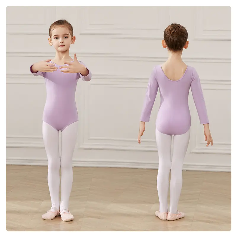 Girls Ballet Dance Leotards Black Gymnastics Cotton Dance Bodysuits Kids Childern Long Sleeve Ballerina Leotards Costumes