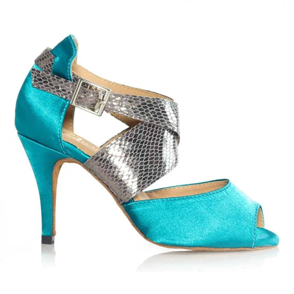 DKZSYIM Women Latin Dance Shoes Green Silk Pratice Dance Shoes Comfortable Ballroom Dancing Shoes High Hells 6-10CM Wholesal