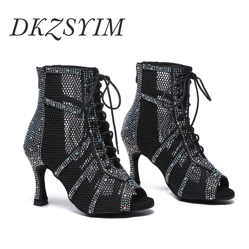 DKZSYIM Women High Heels Dance Shoes Latin Sexy stilettos Women's Party Boots Black Gilrs Salsa Dancing Shoes Ballroom 2023