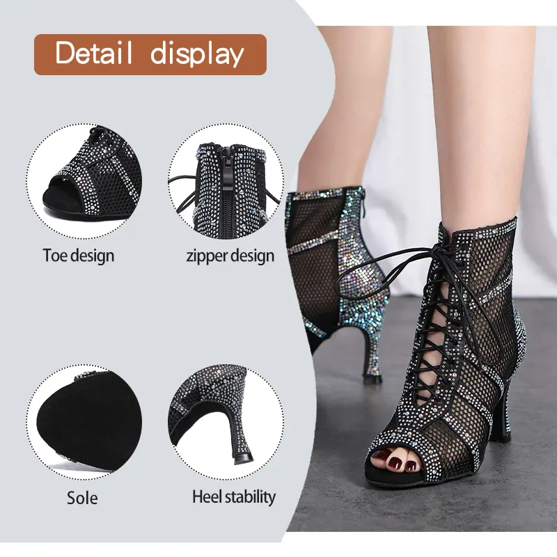 DKZSYIM Women High Heels Dance Shoes Latin Sexy stilettos Women's Party Boots Black Gilrs Salsa Dancing Shoes Ballroom 2023