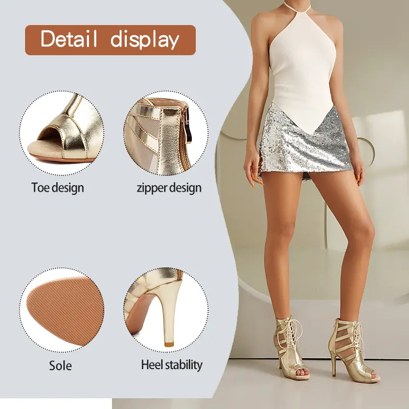 Sexy Stilettos Women Dance Shoes Leather+Mesh Dance Booties Girls Ladies Ballroom Salsa Boots High Heels Women Dancing Shoes