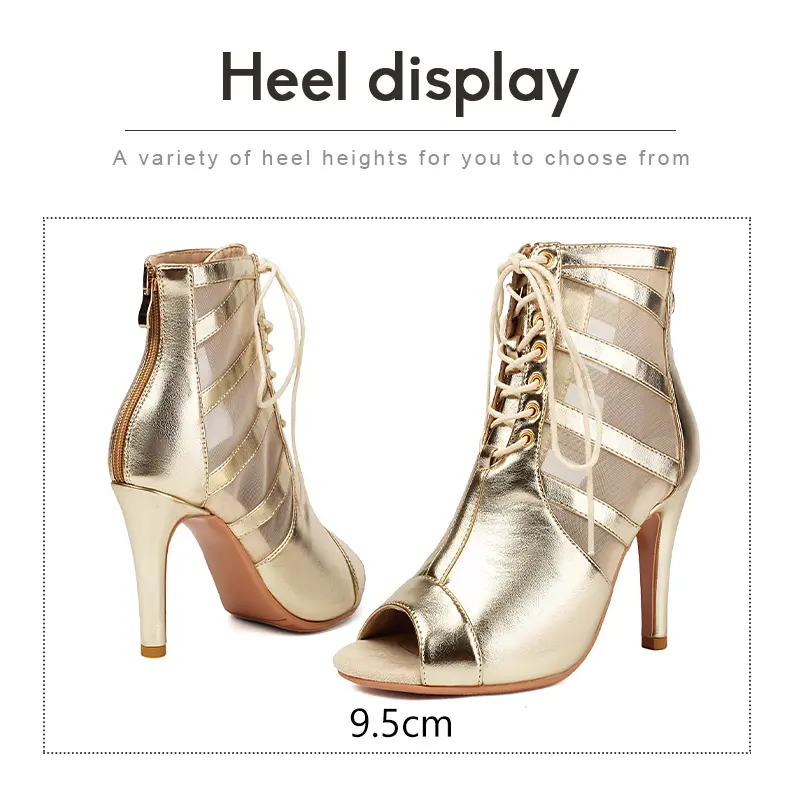 Sexy Stilettos Women Dance Shoes Leather+Mesh Dance Booties Girls Ladies Ballroom Salsa Boots High Heels Women Dancing Shoes