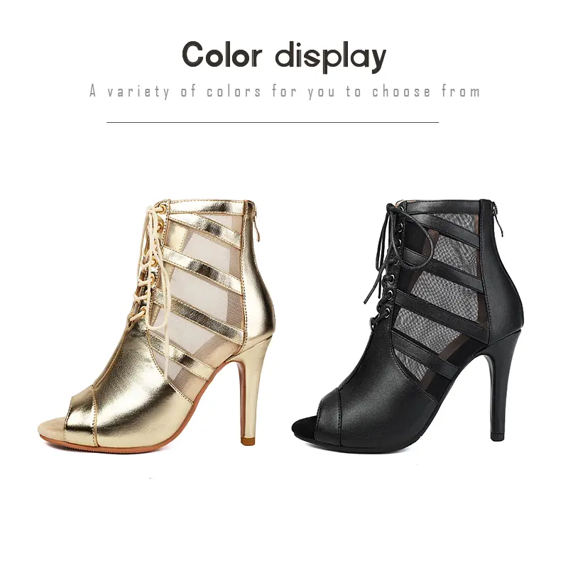 Sexy Stilettos Women Dance Shoes Leather+Mesh Dance Booties Girls Ladies Ballroom Salsa Boots High Heels Women Dancing Shoes
