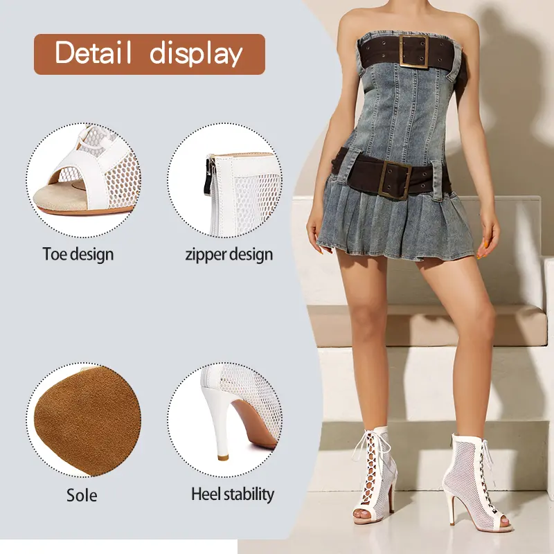 Sexy Stilettos Women Peep-Toe Dance Shoes Booties Girls Ladies Latin Salsa Boots High Heels Women Ballroom Dancing Shoes
