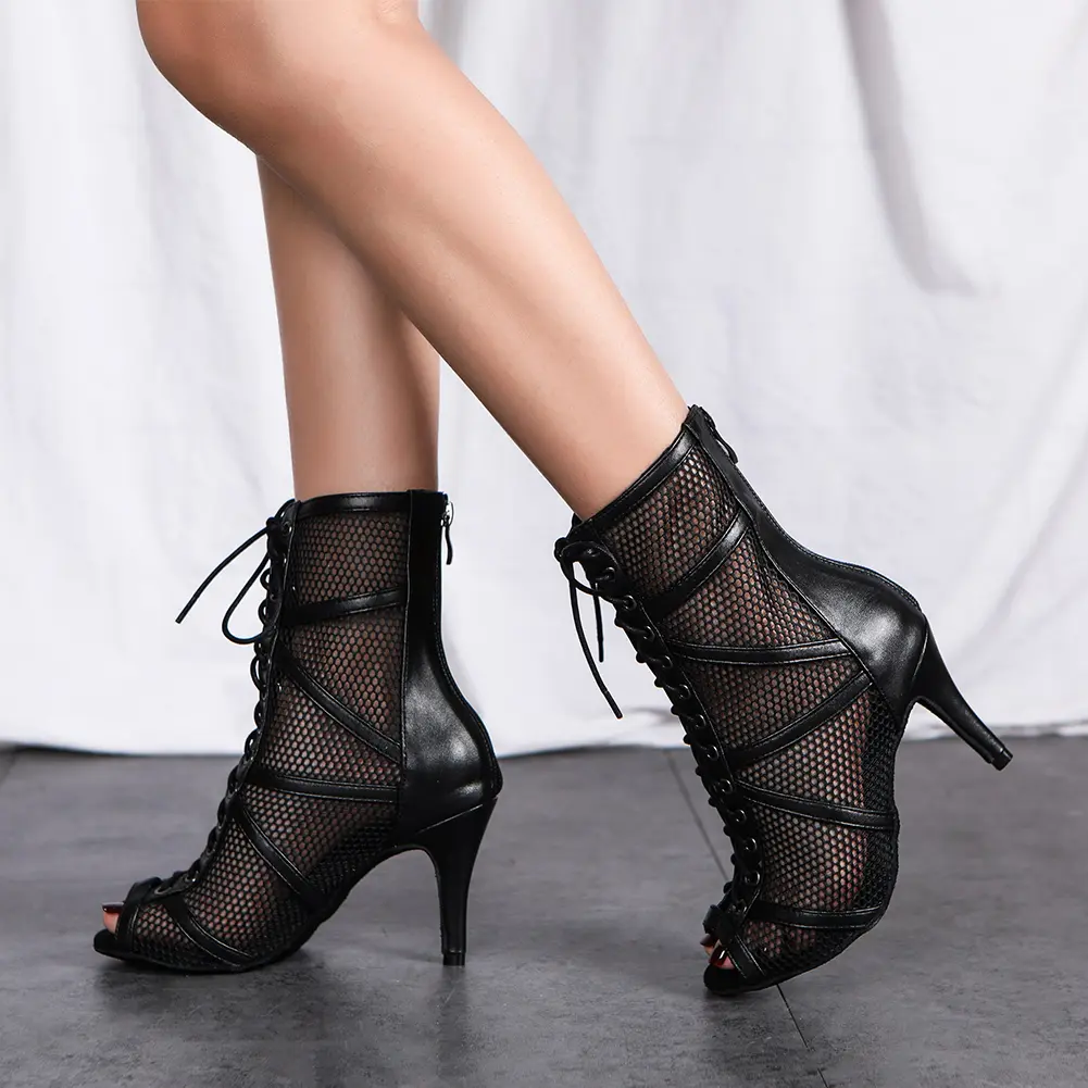 DKZSYIM Woman Dance Shoes Salsa Boots Black Sexy stilettos High Heels Party Dance Shoes Gilrs Soft Sole Ballroom Dancing Shoes