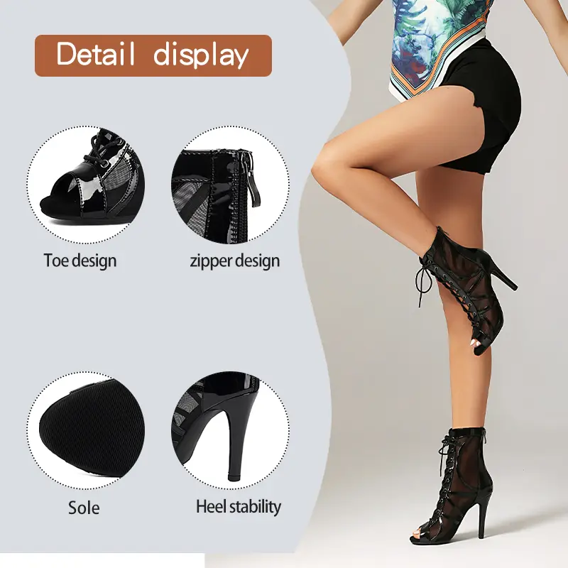 Sexy Stilettos Women Peep-Toe Dance Shoes Dance Booties Girls Ladies Latin Salsa Boots High Heels Women Ballroom Dance Shoes