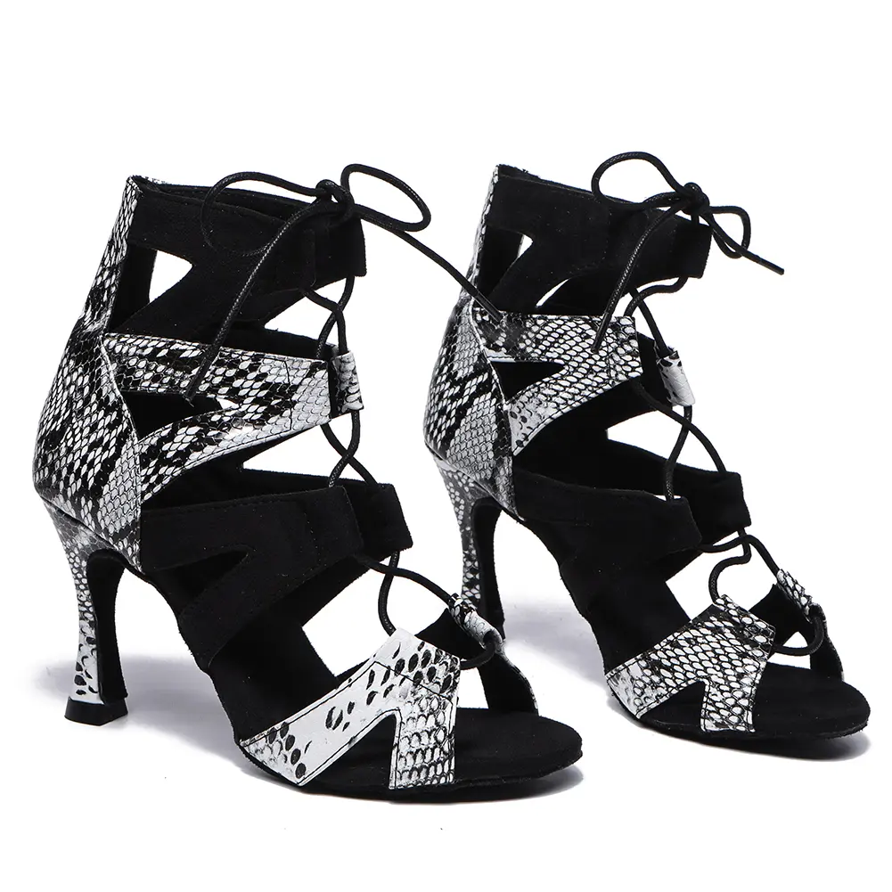 Women Latin Dance Shoes Black High-Heeled Party Shoes Ballroom Dance Boots Performance Dance boots Tango Salsa Dancing shoes